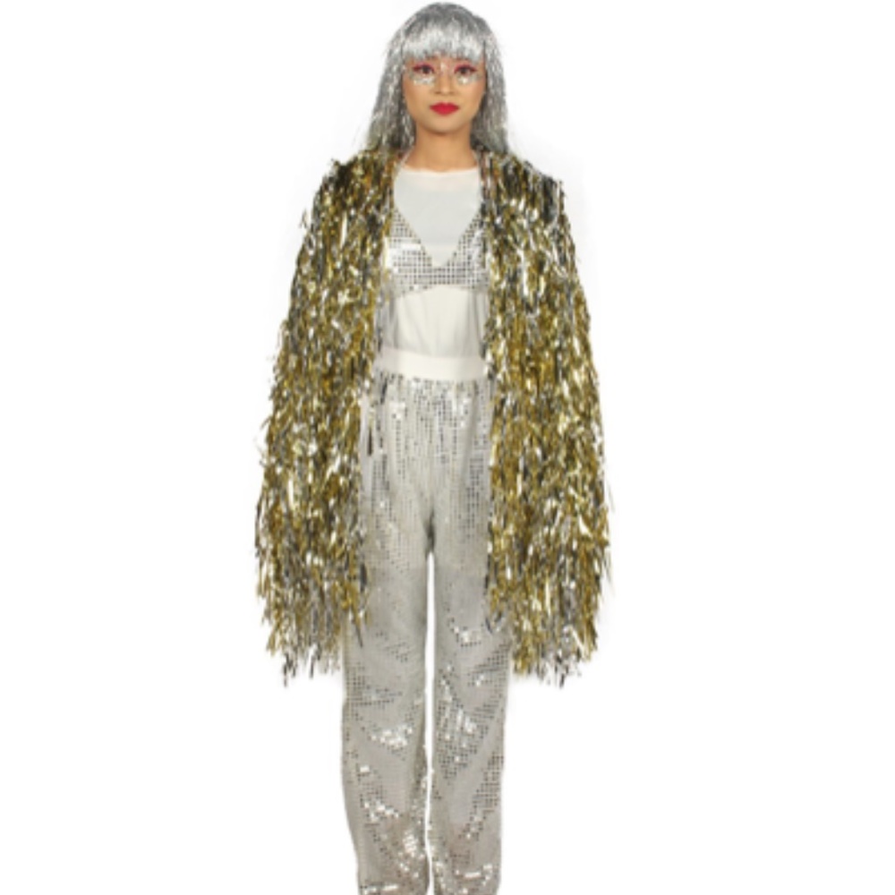 COPY - Pryzm Unisex Tinsel Gold Silver Strand Tinsel Festival Rave Jacket NWT